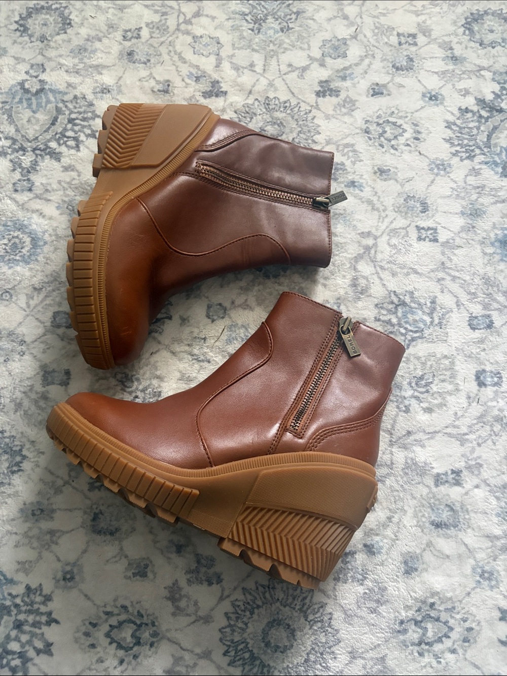 Sorel Brown Platform Ankle Booties with Side Zipper